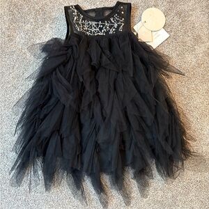 NWT Tutu Du Monde Bebe Venom Tulle Black Ruffle Dress with Beaded Yoke, 6-12mo